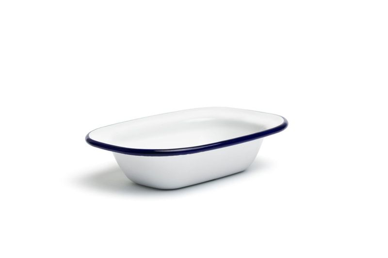Ciotola Rettangolare Ferro Smaltato 16 cm Bianco Azzurro - Comas