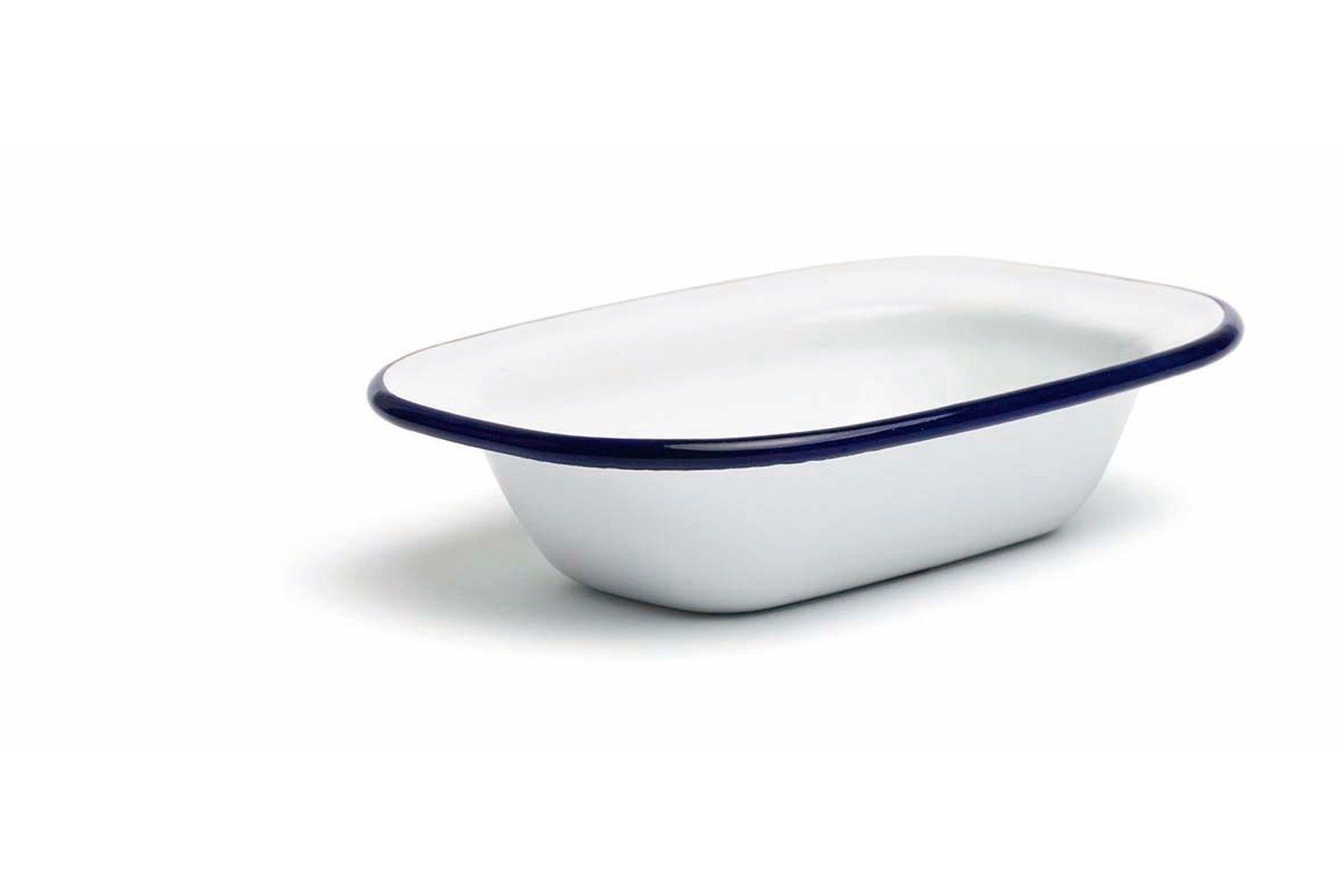 Ciotola Rettangolare Ferro Smaltato 20 cm Bianco Azzurro - Comas