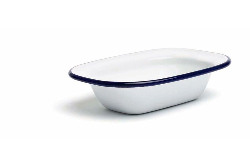 Ciotola Rettangolare Ferro Smaltato 20 cm Bianco Azzurro - Comas