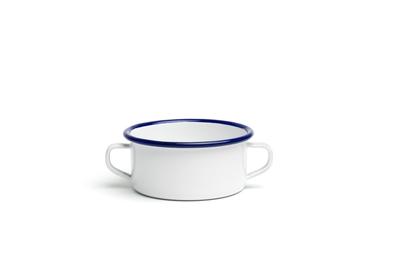 Casseruola Ferro Smaltato 2 Manici 10 cm Bianco Azzurro - Comas