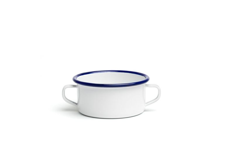 Casseruola Ferro Smaltato 2 Manici 10 cm Bianco Azzurro - Comas