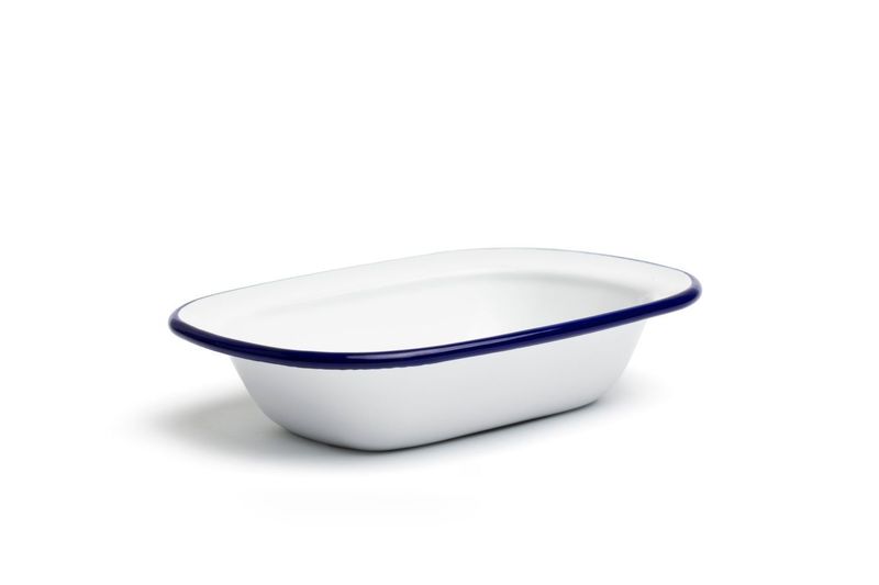 Ciotola Rettangolare Ferro Smaltato 18 cm Bianco Azzurro - Comas