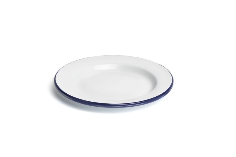 Piatto Piatto Con Smalto Bianco Blu 26 cm - Comas