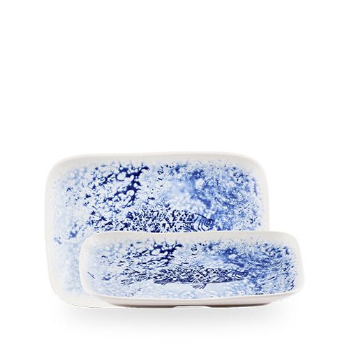 Vassoio Profondo Natural 26 x 18 cm Inked Collection Fresco Blue - Churchill
