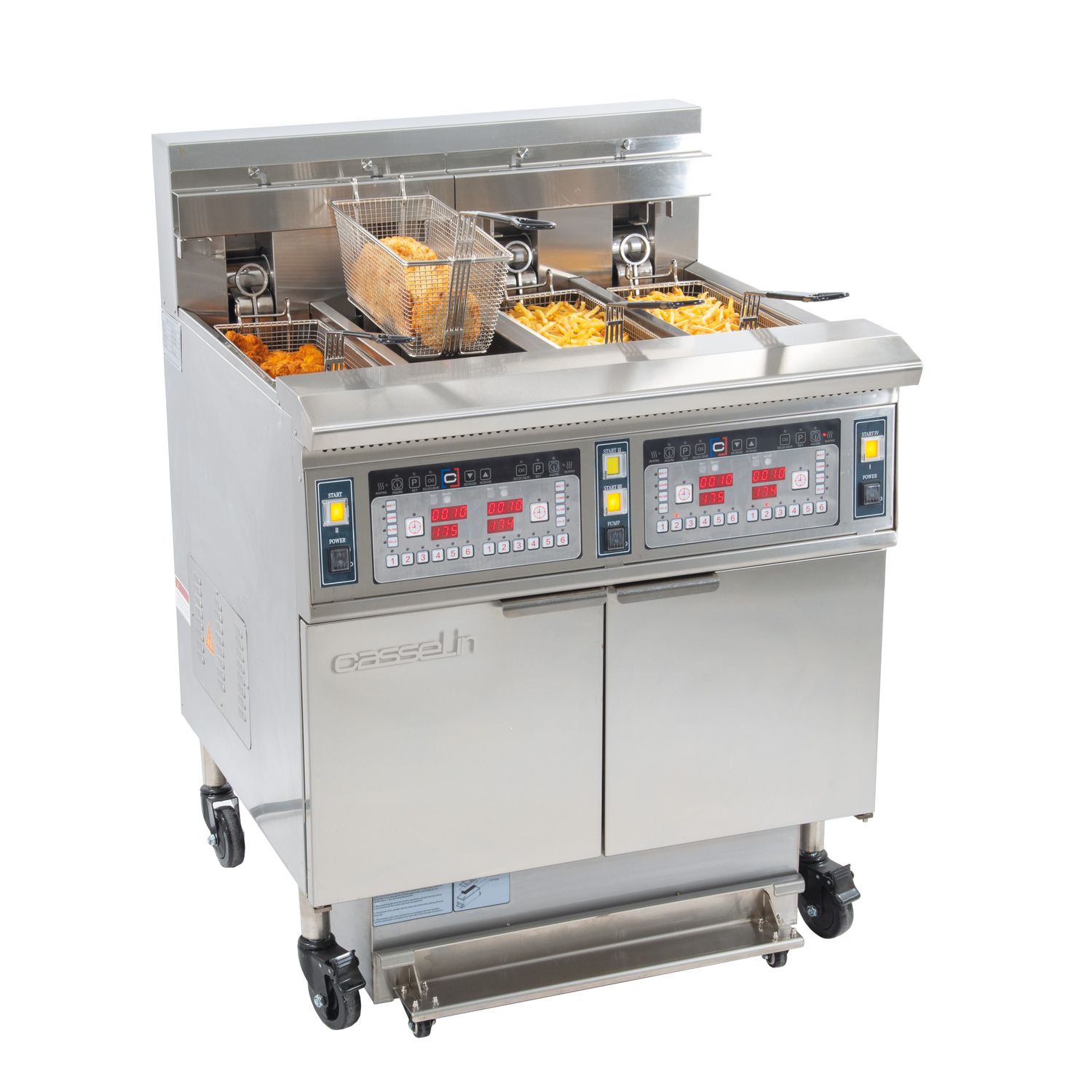Friggitrice Elettrica con Sistema di Filtraggio Olio 4 x 12 l 17+17kw - Casselin