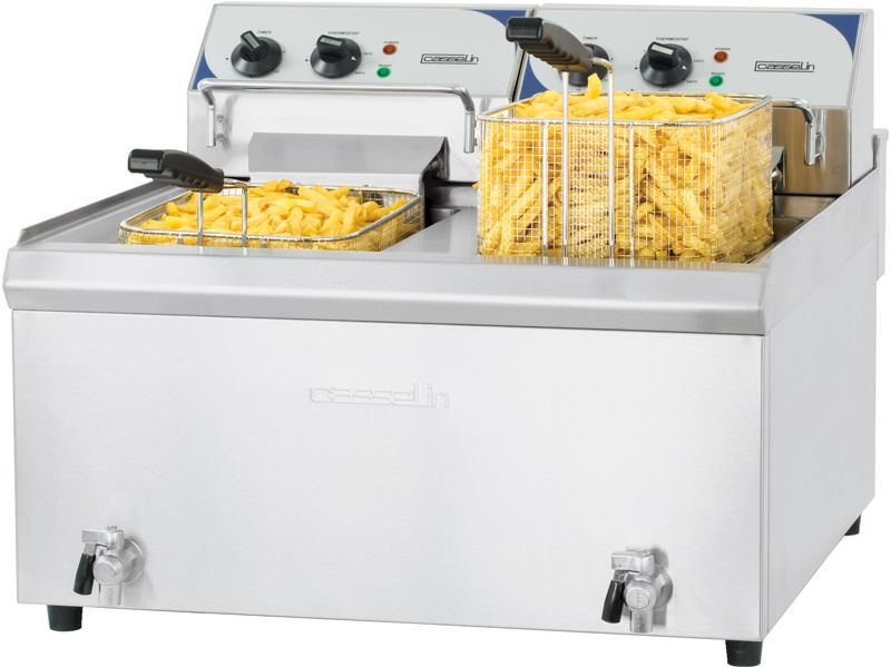 Friggitrice Elettrica con Valvola di Scarico ad Alta Efficienza 2 x 10 l - Casselin