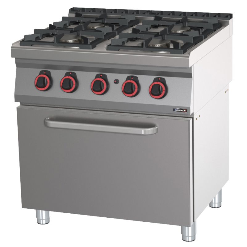Fornello a Gas 4 Fuochi con Forno a Gas GN 2/1 80 - Casselin