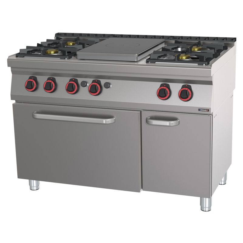 Fornello a Gas 4 Fuochi + 1 Piastra con Forno a Gas GN 1/1 120 - Casselin