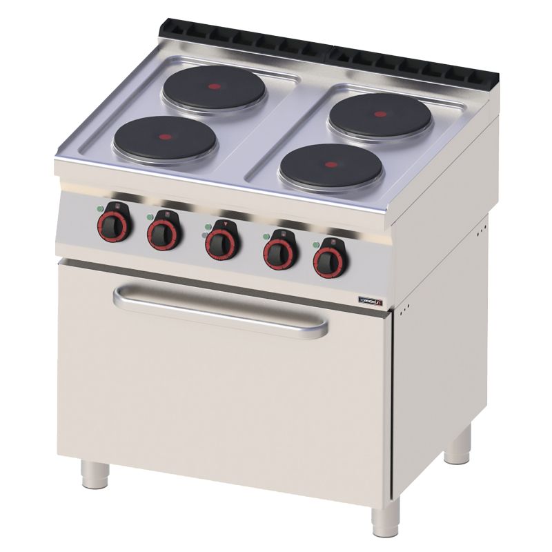 Fornello Elettrico 4 Fuochi con Forno Elettrico Ventilato GN 1/1 80 - Casselin