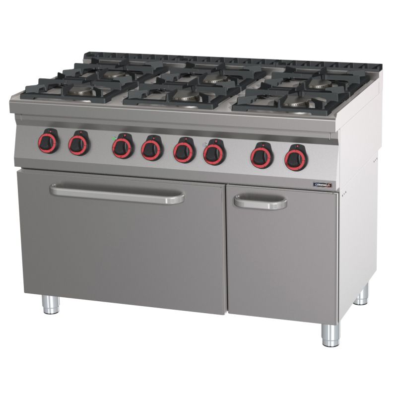 Fornello a Gas 6 Fuochi con Forno Elettrico Statico GN 2/1 120 - Casselin