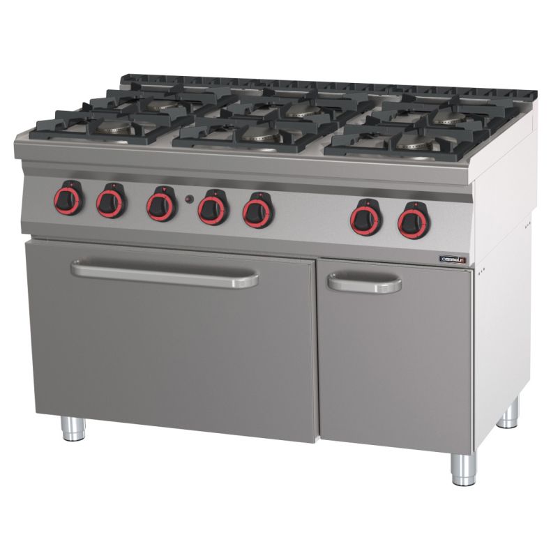 Fornello a Gas 6 Fuochi con Forno a Gas GN 2/1 120 - Casselin