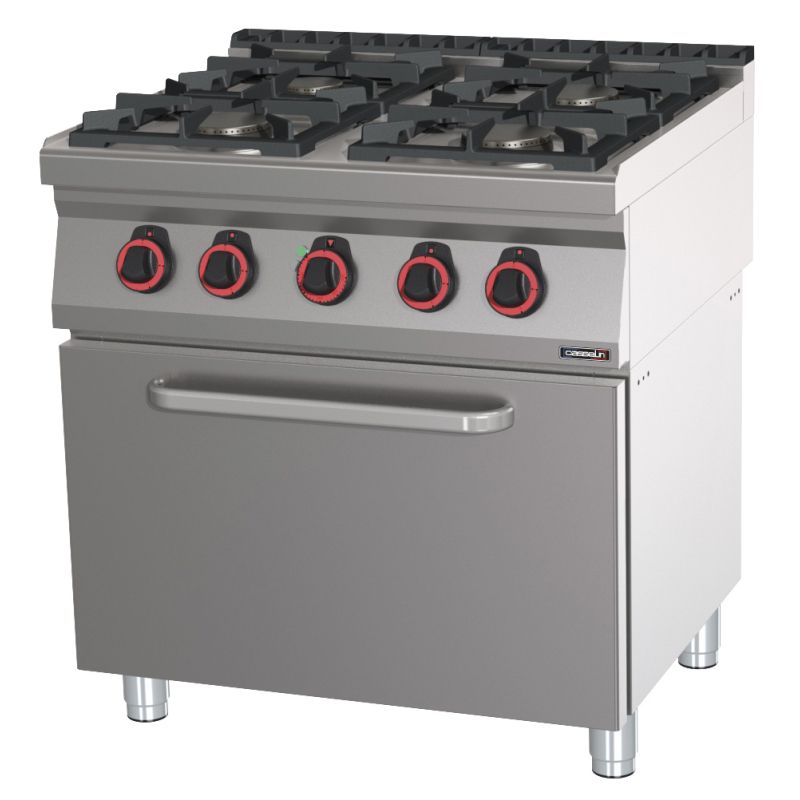 Fornello a Gas 4 Fuochi con Forno Elettrico Ventilato GN 1/1 80 - Casselin