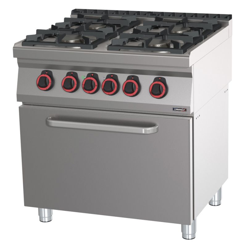 Fornello a Gas 4 Fuochi con Forno Elettrico Statico GN 2/1 80 - Casselin