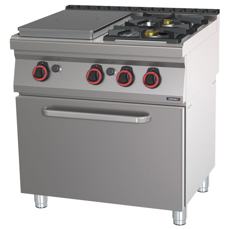 Fornello a Gas 2 Fuochi + 1 Tuttapiastra con Forno a Gas GN 1/1 80 - Casselin