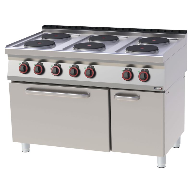 Fornello Elettrico 6 Fuochi con Forno Elettrico Ventilato GN 1/1 80 - Casselin