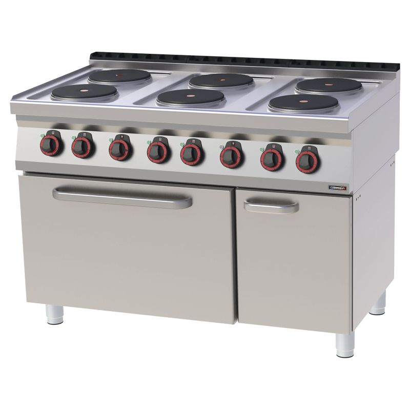 Fornello Elettrico 6 Fuochi con Forno Elettrico Statico GN 2/1 120 - Casselin