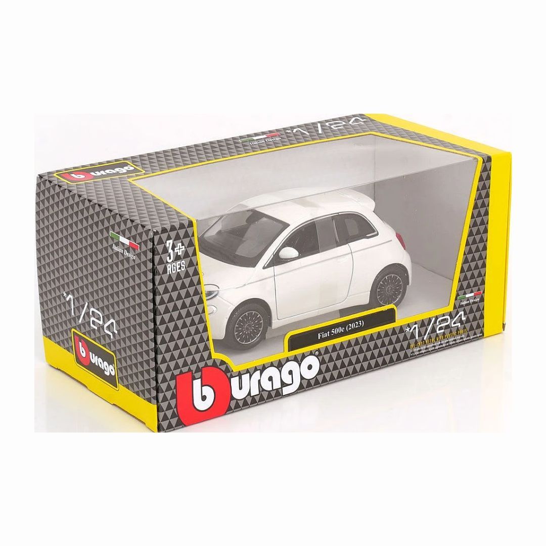 18-21110 Bburago – Fiat 500e (2023), bianca – Scala 1:24
