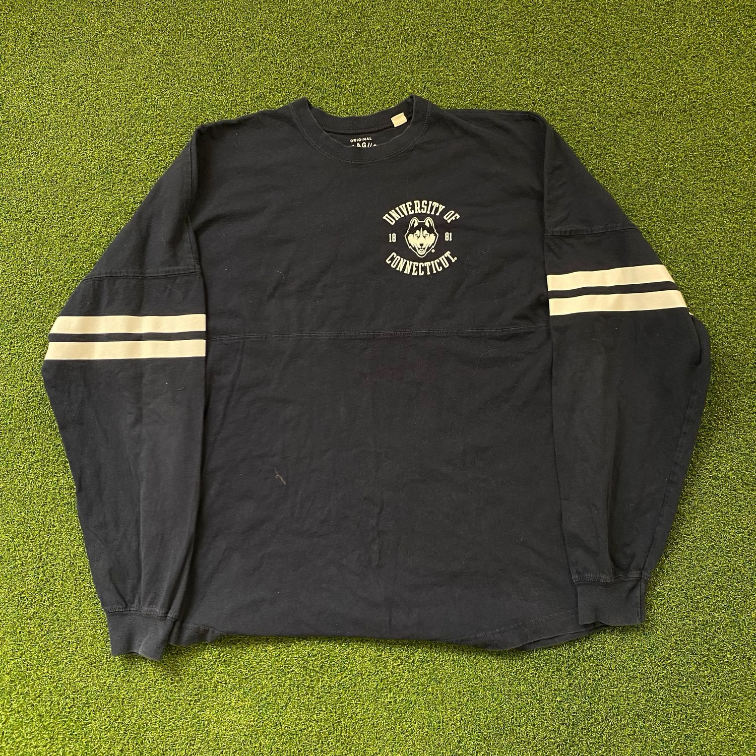 Navy Blue Striped Huskies Longsleeve Vintage Tee