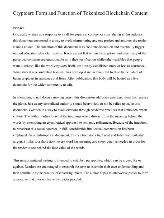Cryptotart Treatise: Physical Print