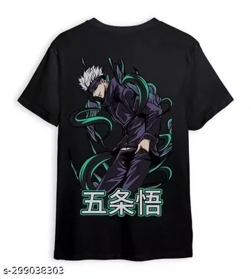 Cotton Black Short Sleeves Printed Tshirts