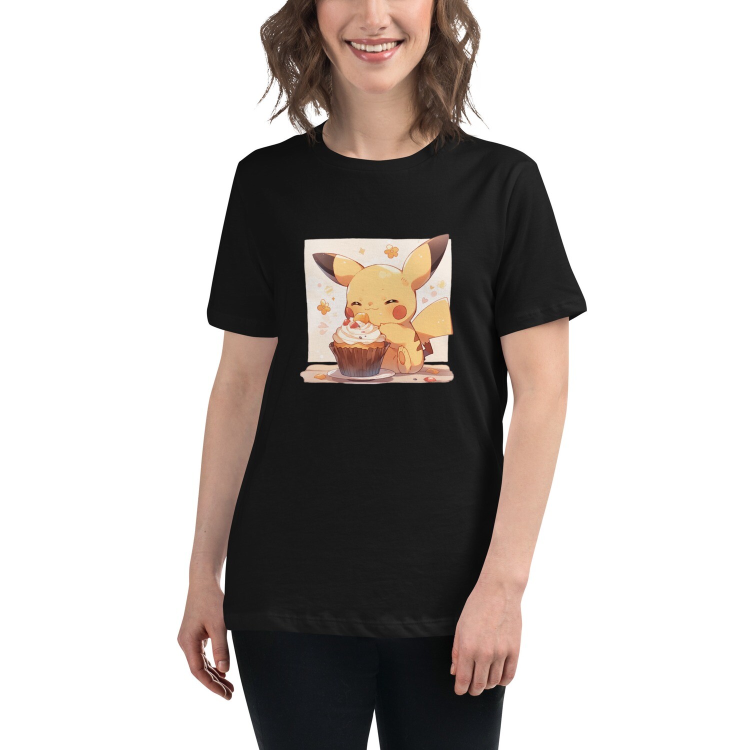 Pikachu Enjoying a Cupcake Women&#39;s Relaxed T-Shirt