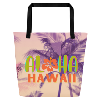 Aloha Hawaii Vintage Hawaiian Print Large Tote Bag