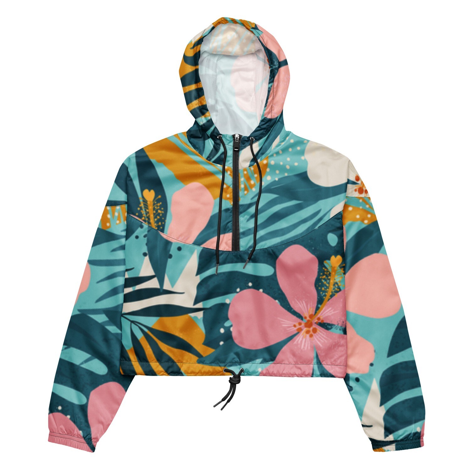 Aloha Pink Hibiscus Women’s Cropped Windbreaker