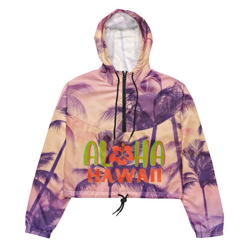 Aloha Hawaii Vintage Hawaiian Print Women’s Cropped Windbreaker