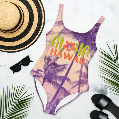 Aloha Hawaii Vintage Hawaiian Print Palm Tree Bathing Suit