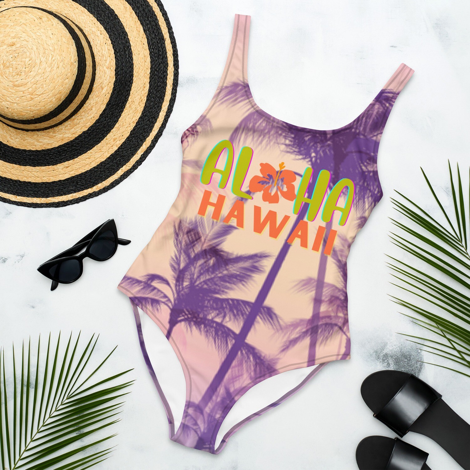 Aloha Hawaii Vintage Hawaiian Print Palm Tree Bathing Suit