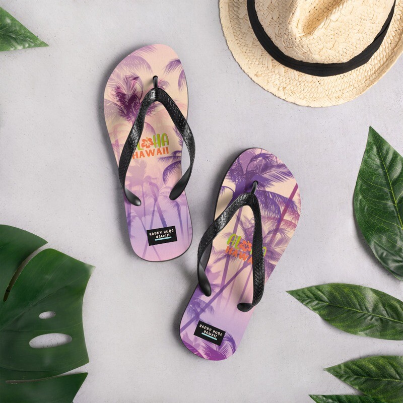 Aloha Hawaii Vintage Hawaiian Print Palm Tree Flip-Flops