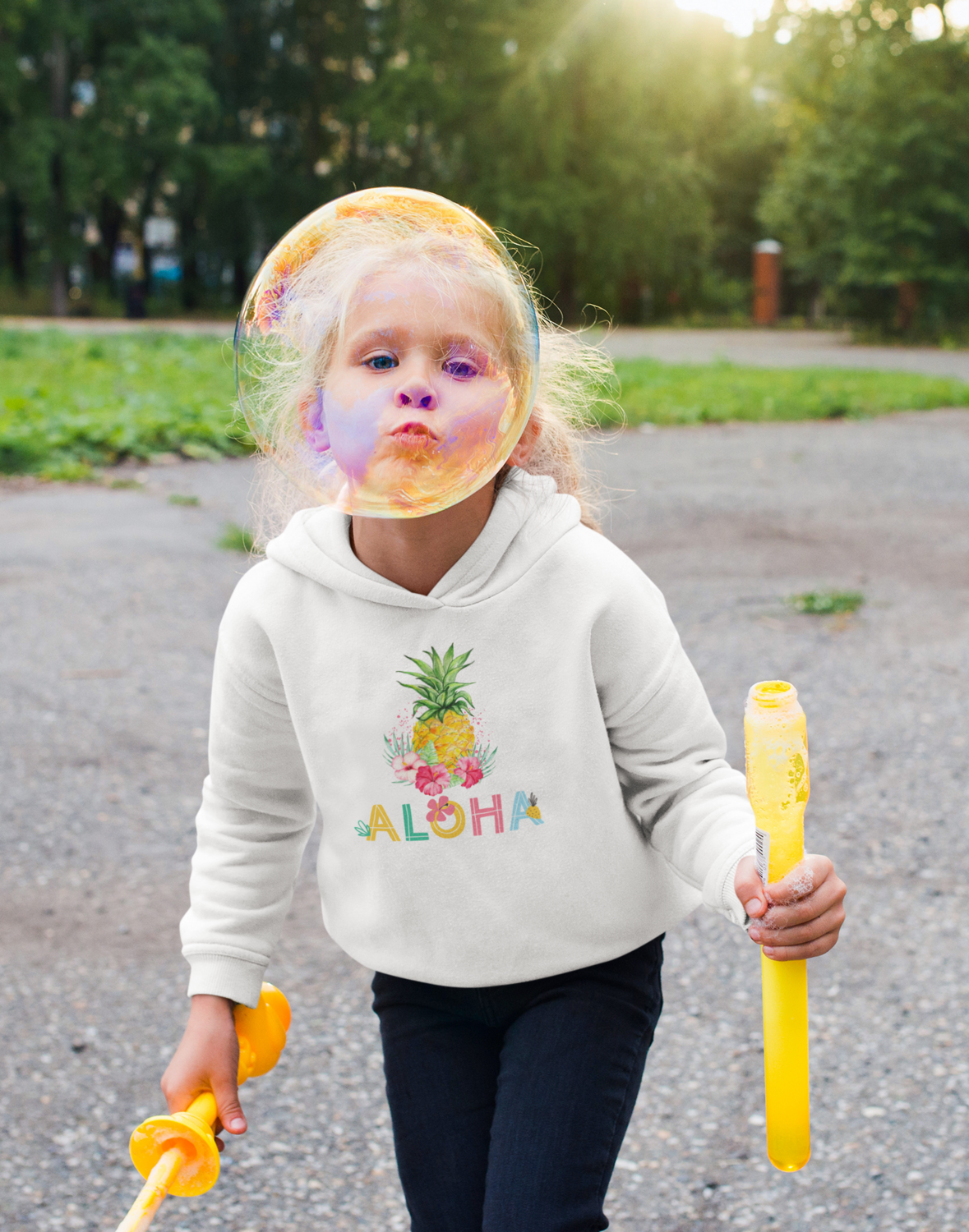 Aloha Pineapple and Hibiscus Unisex Kids Fleece Hoodie
