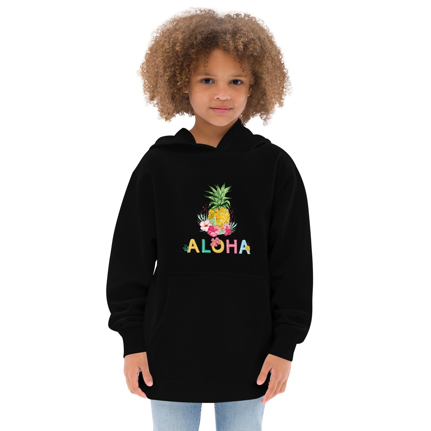 Aloha Pineapple and Hibiscus Unisex Kids Fleece Hoodie