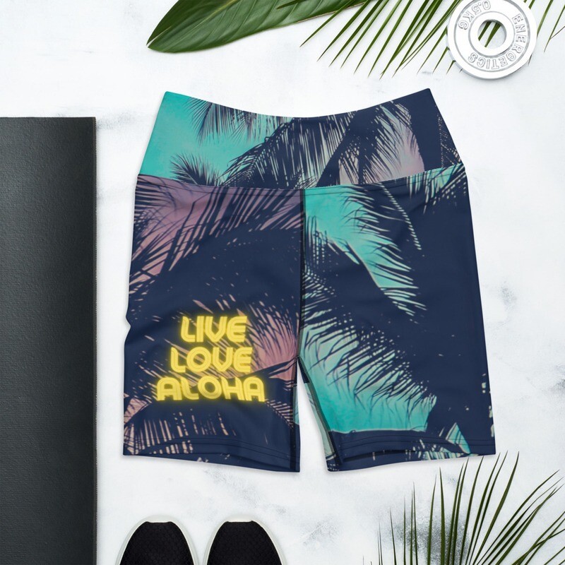 Live Love Aloha Yoga, Exercise, Swim, Hawaii Surf Shorts