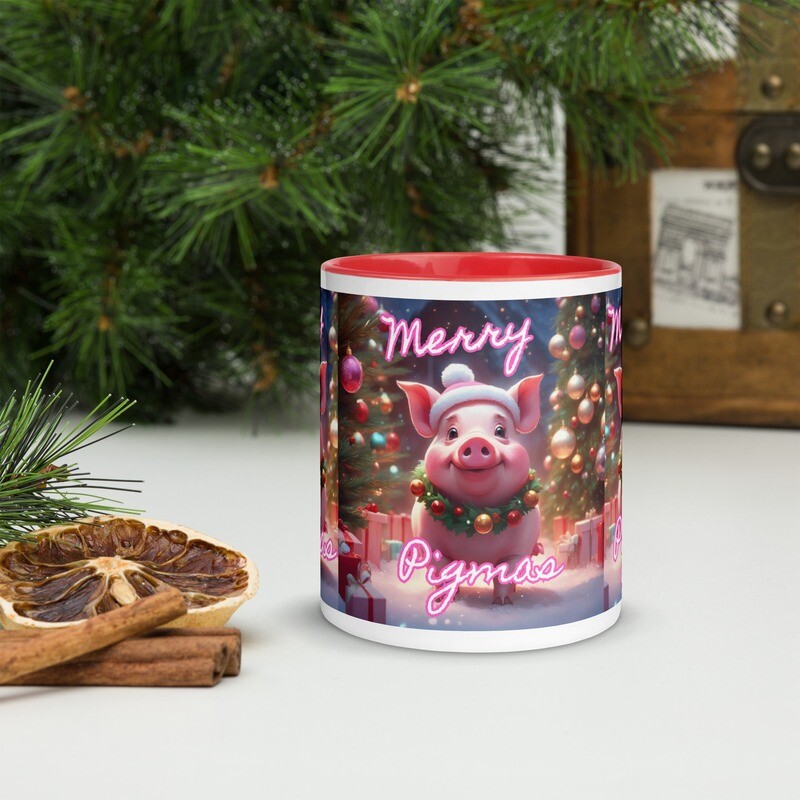 Merry Pigmas Cute Farm Pig Christmas Ceramic Mug, Funny Pig Lovers Mug, Colorful Christmas Pig Gift Idea, Funny Pig Farm Xmas Present