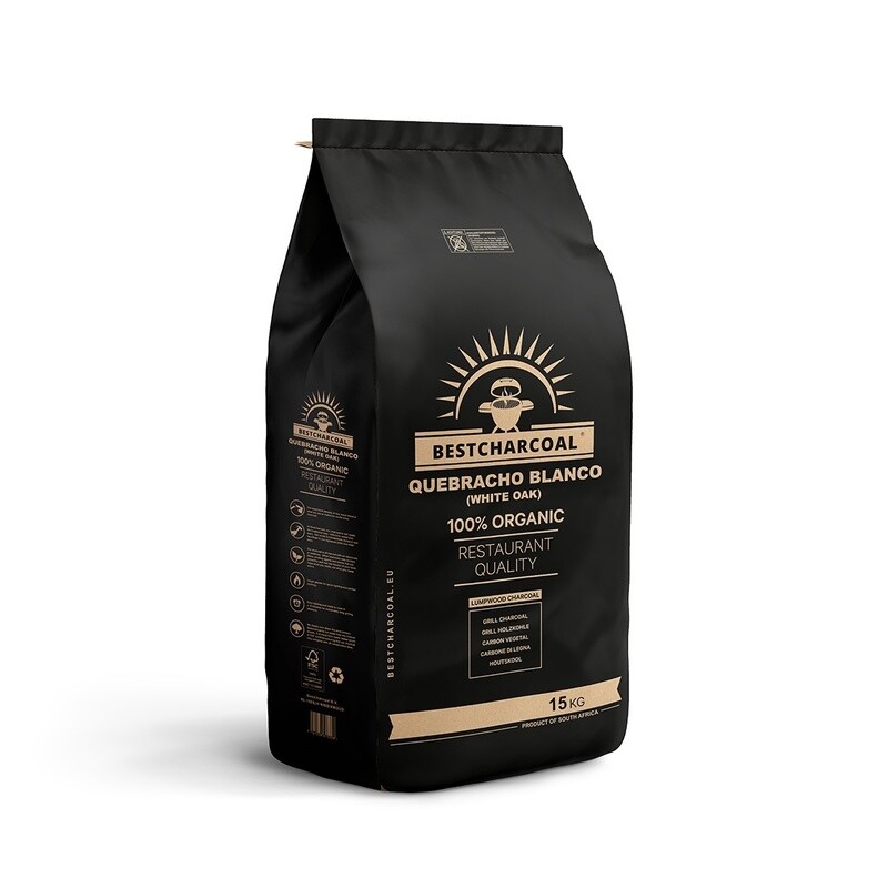Bestcharcoal Quebracho Blanco houtskool 10 kg – extra harde houtskool met lange brandduur.