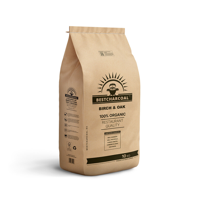 Bestcharcoal berken- en eikenhout houtskool 10 kg voor langdurige, stabiele barbecuehitte.
