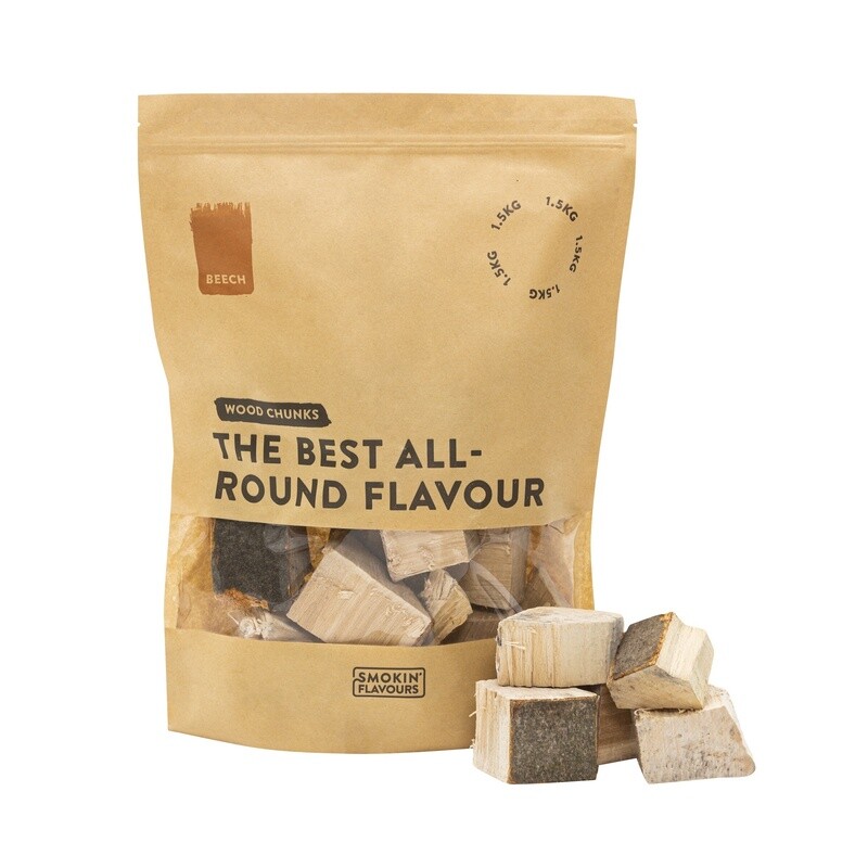 Smokin Flavours beuken rookchunks voor een milde, klassieke rooksmaak bij barbecue en smoker.