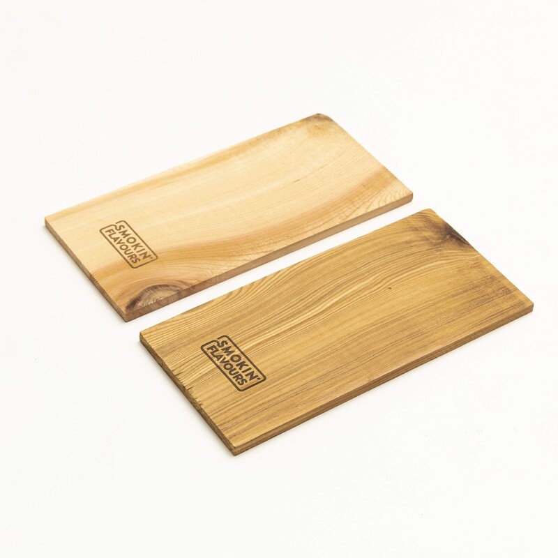 Smokin&#39; Flavours cederhouten planken 2 stuks 30x15 cm voor aromatisch grillen van vis en vlees.
