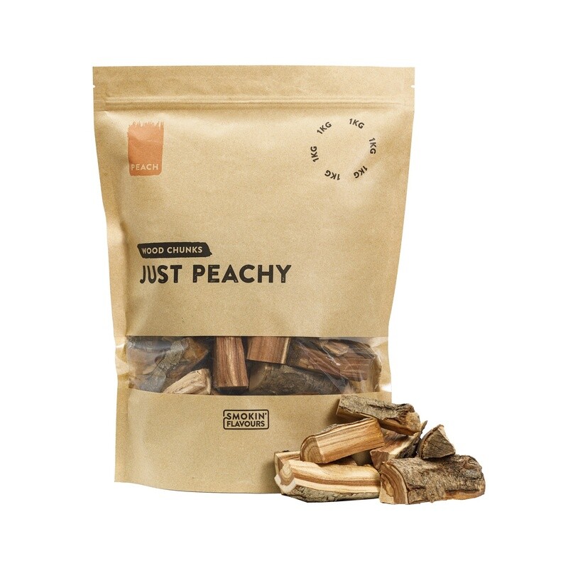 Smokin Flavours perzik rookchunks 1 kg voor een zoete, fruitige rooksmaak bij barbecue.