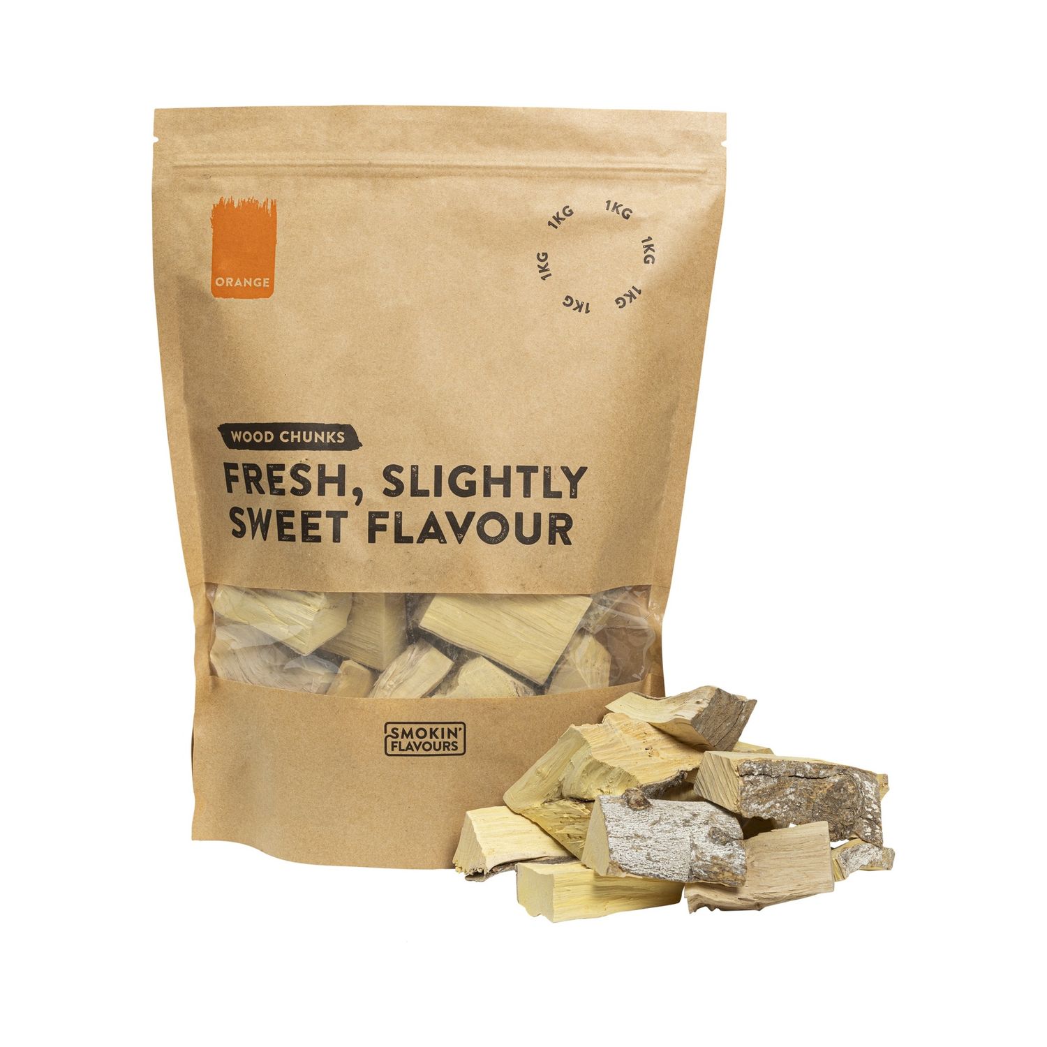 Smokin’ Flavours sinaasappel rookchunks 1 kg voor een fruitige, milde rooksmaak bij barbecueën.