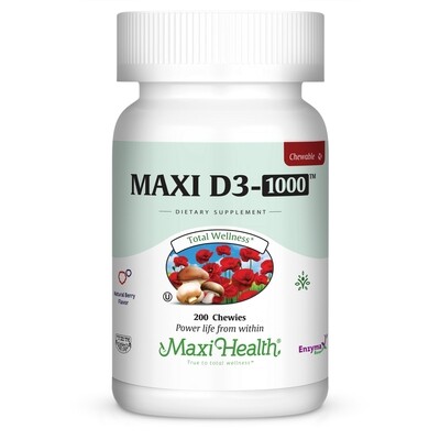 Maxi Health, Kosher Chew D Max 1000 (Vitamin D3 1000 IU Chewable) Berry Flavor - 200 Chewies