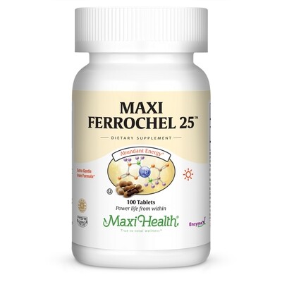 Maxi Health, Kosher Maxi Ferrochel 25 (Elemental Iron) - 100 Tablets