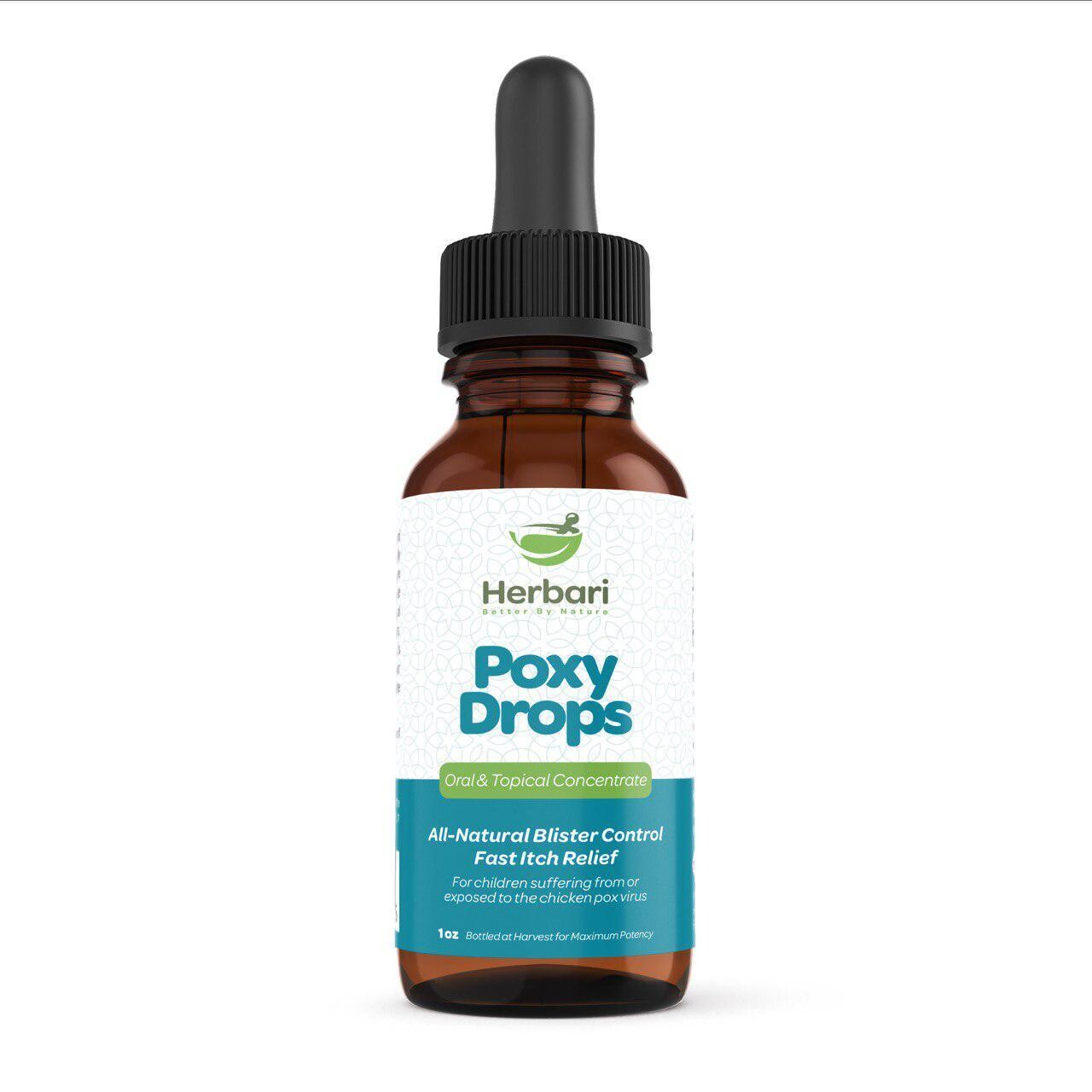 Herbari, Kosher POXY DROPS, Oral &amp; Topical Concentrate For Children Suffering From Or Exposed To The Chickenpox Virus, Liquid Tincture - 1 Fl. oz. (30 ml) - Kosher for Passover