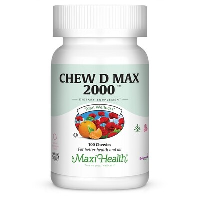 Maxi Health, Kosher Chew D Max 2000 (Vitamin D3 2000 IU Chewable) Bubblegum Flavor - 100 Chewies