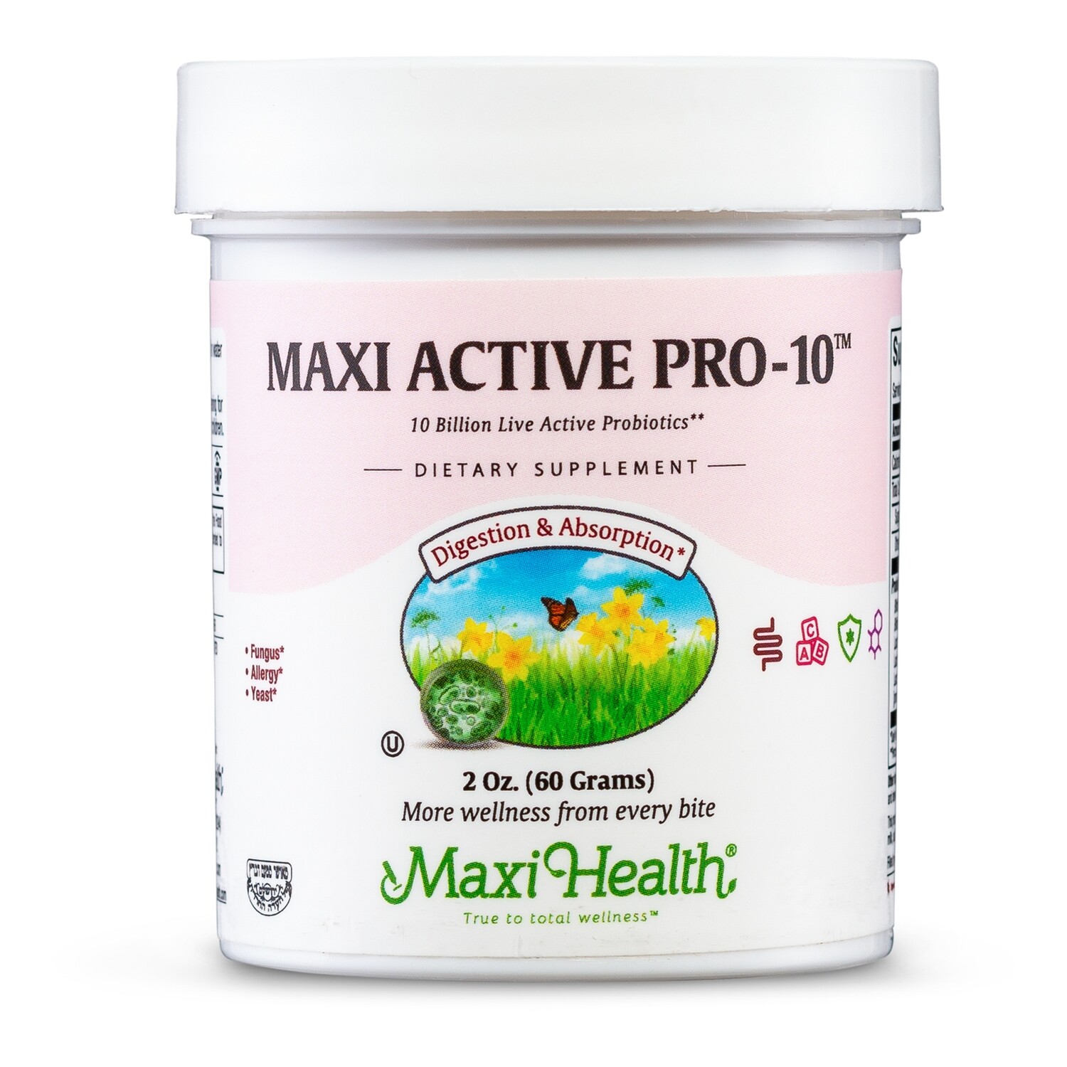 Maxi Health, Kosher Maxi Active Pro-10, Probiotic Powder 10 Billion - 2 oz. (60g) Powder