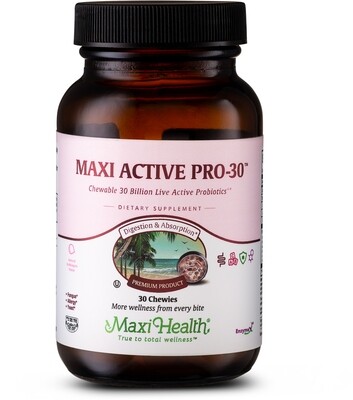 Maxi Health, Kosher Maxi Active Pro-30 Chewable Probiotic, Bubblegum Flavor - 30 Chewies