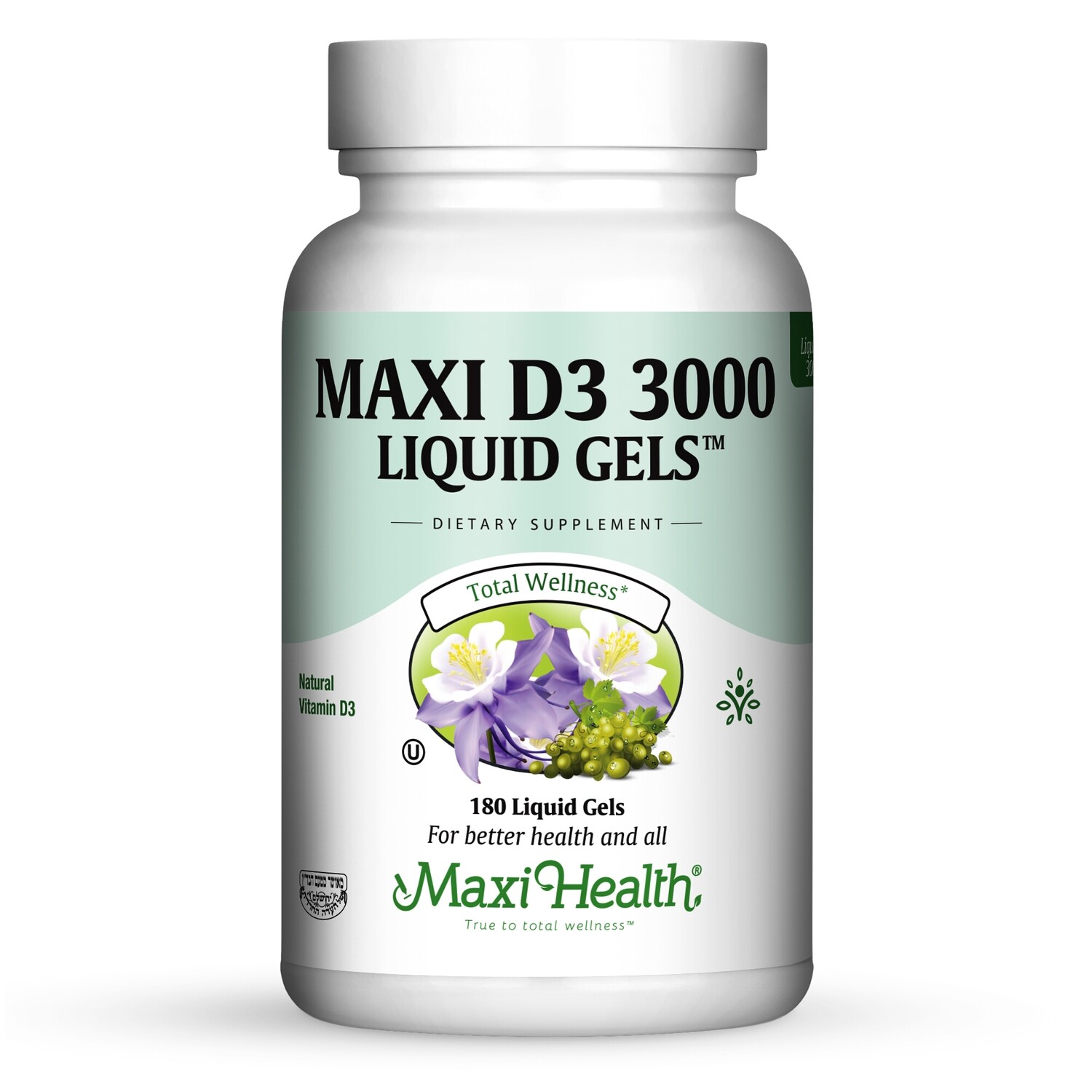 Maxi Health, Kosher Maxi Vitamin D3-3000 Liquid Gels - 180 MaxiGels
