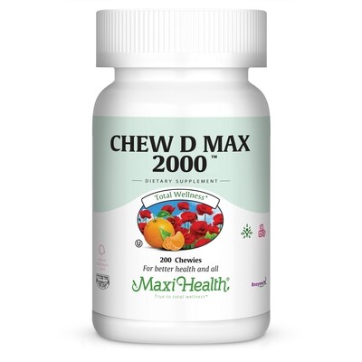 Maxi Health, Kosher Chew D Max 2000 (Vitamin D3 2000 IU Chewable) Bubblegum Flavor - 200 Chewies