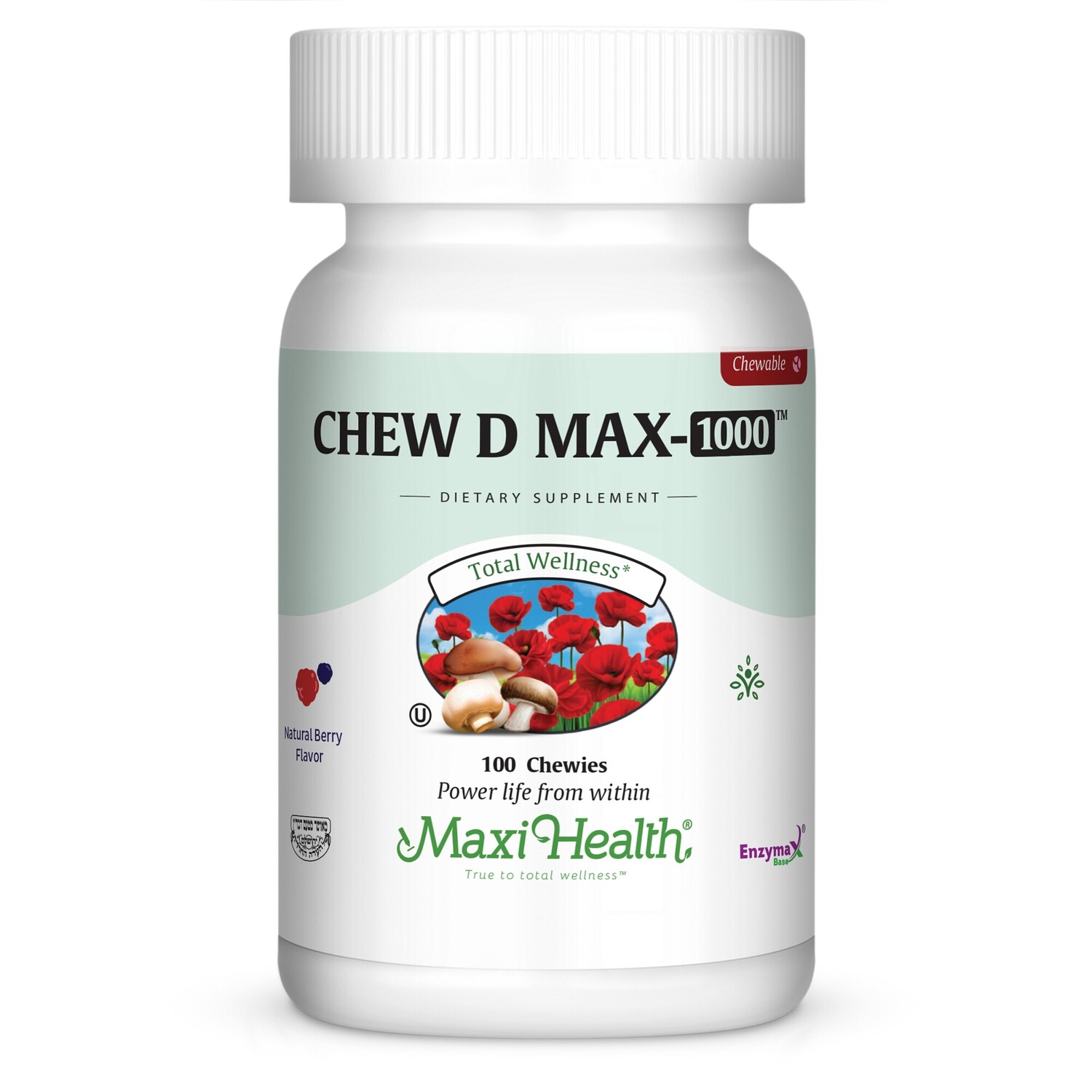 Maxi Health, Kosher Chew D Max 1000 (Vitamin D3 1000 IU Chewable) Berry Flavor - 100 Chewies